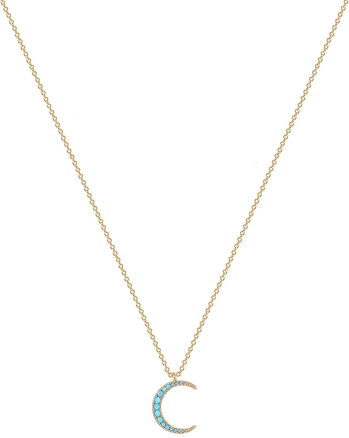 Layered Heart Necklace Pendant Handmade 18K Gold Plated Dainty Gold Choker Arrow Bar Layering Long Necklace for Women turquoise crescent