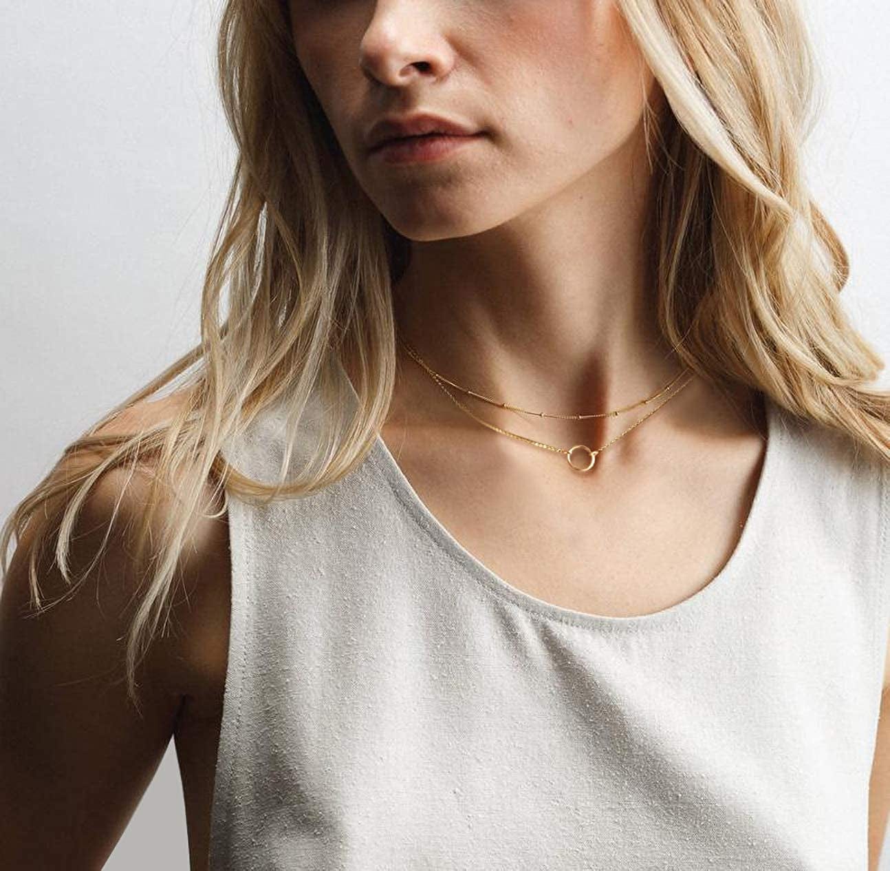 Layered Heart Necklace Pendant Handmade 18K Gold Plated Dainty Gold Choker Arrow Bar Layering Long Necklace for Women