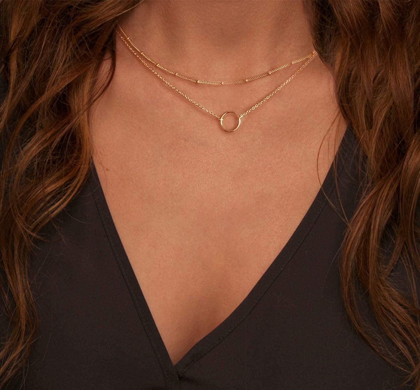 Layered Heart Necklace Pendant Handmade 18K Gold Plated Dainty Gold Choker Arrow Bar Layering Long Necklace for Women