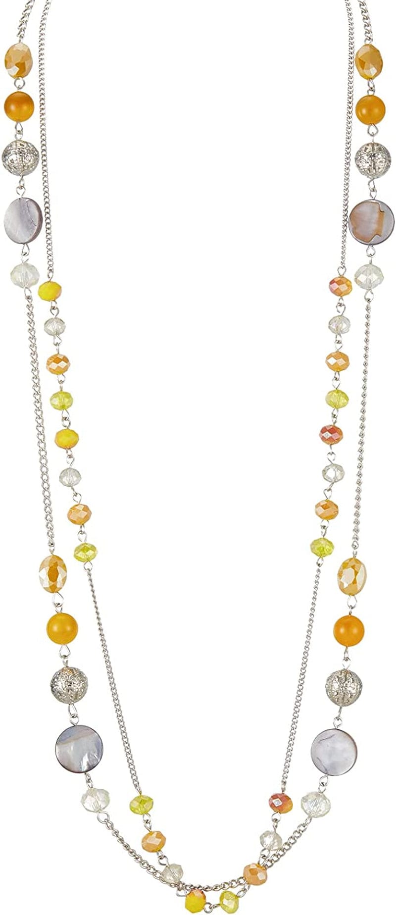 Layered Long Necklaces for Women Crystal Beaded Statement Necklace Sweater Silver Chain with Gifts Box Jewelry Yellow