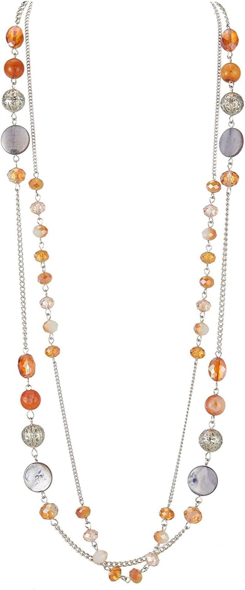 Layered Long Necklaces for Women Crystal Beaded Statement Necklace Sweater Silver Chain with Gifts Box Jewelry Orange