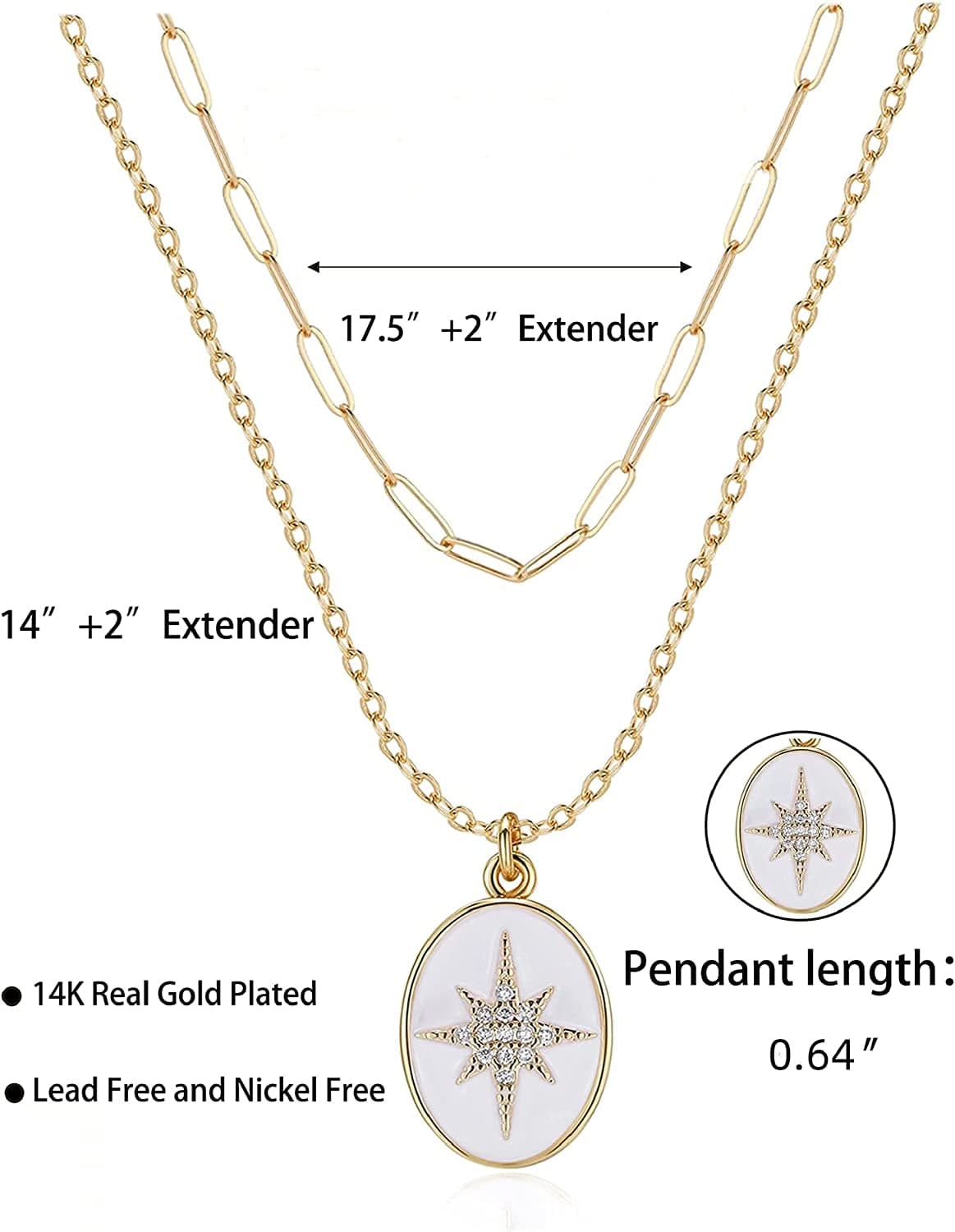 Layered Necklace for Women 14K Gold Plated Paperclip Chain Necklace Layered Pendant Necklaces Gold