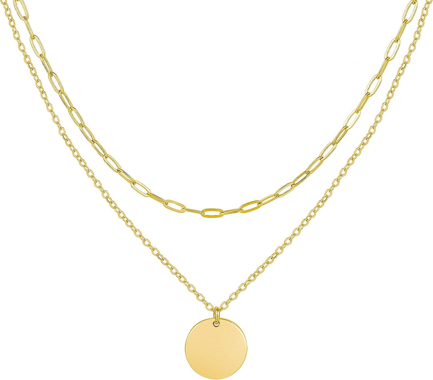 Layered Necklaces for Women - 14K Dainty Gold Plated Layering Chokers Necklaces Set Multilayer Delicate Necklace Trendy Adjustable Long Layered Necklaces for Women F 2 Piece Set - Paperclip+Coin / Gold Plated