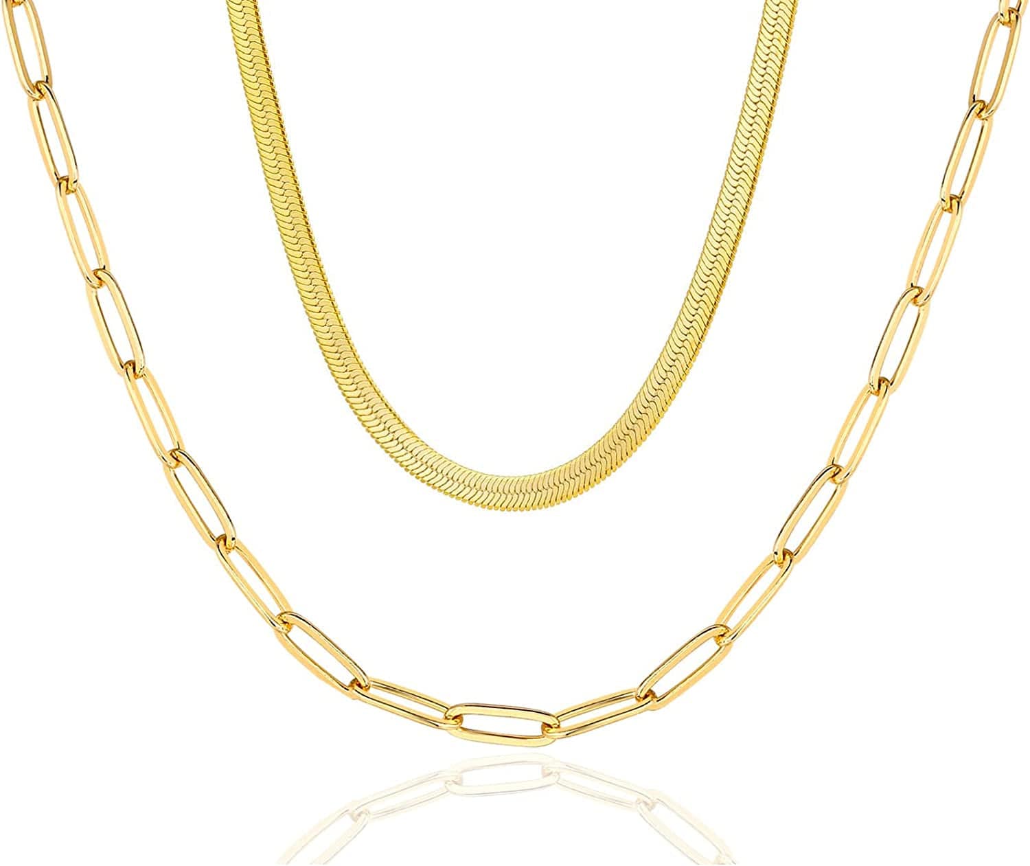 Layered Necklaces for Women - 14K Dainty Gold Plated Layering Chokers Necklaces Set Multilayer Delicate Necklace Trendy Adjustable Long Layered Necklaces for Women K 2 Piece Set - Snake+Paperclip / Gold Plated