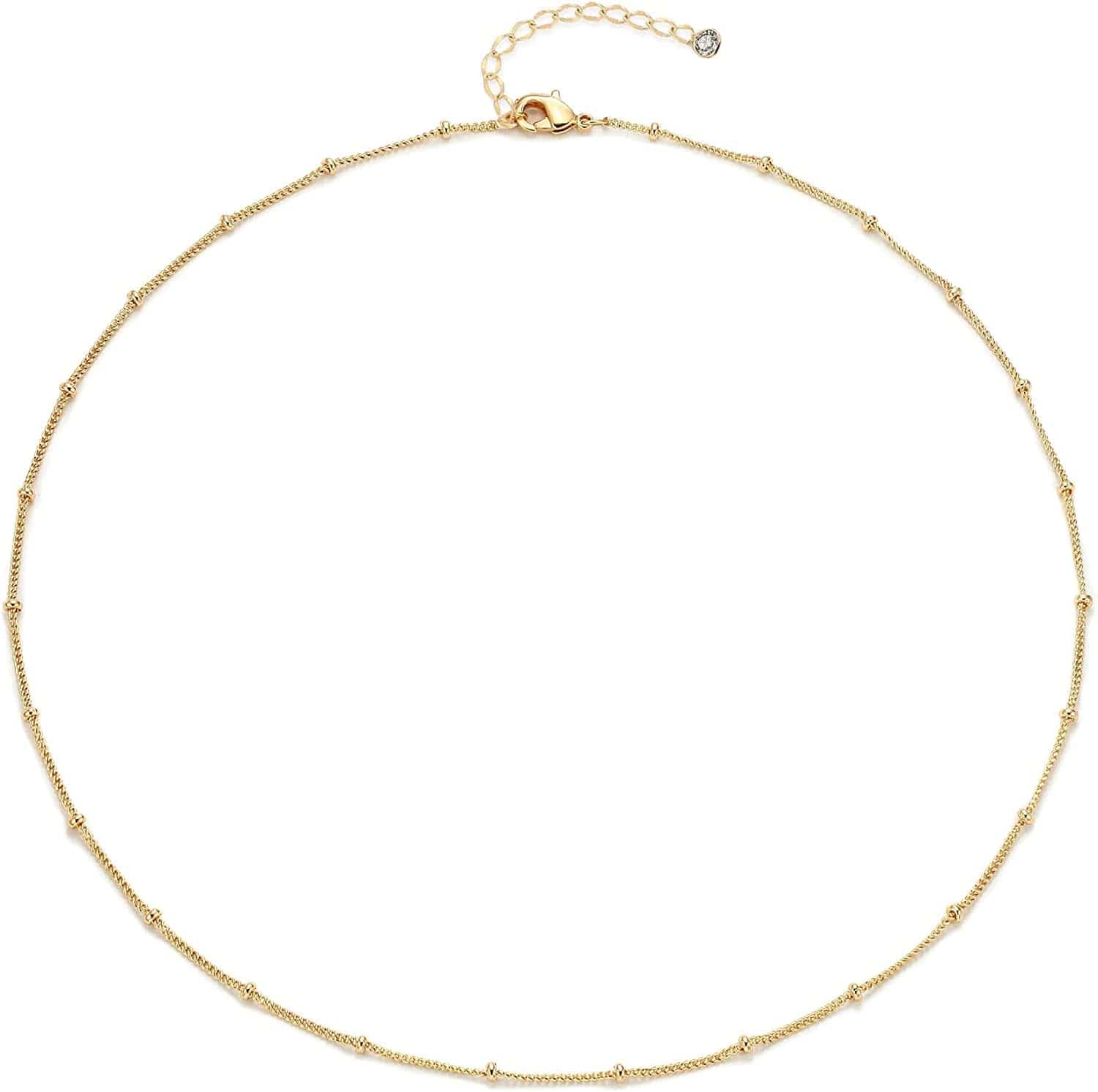 Layered Necklaces for Women - 14K Dainty Gold Plated Layering Chokers Necklaces Set Multilayer Delicate Necklace Trendy Adjustable Long Layered Necklaces for Women P Bead Necklace / Gold Plated