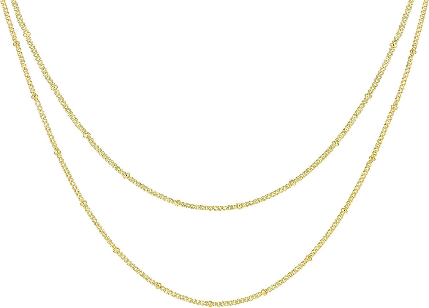 Layered Necklaces for Women - 14K Dainty Gold Plated Layering Chokers Necklaces Set Multilayer Delicate Necklace Trendy Adjustable Long Layered Necklaces for Women H 2 Piece Set - Bead Necklace / Gold Plated