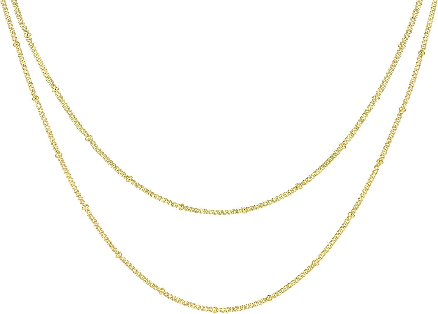Layered Necklaces for Women - 14K Dainty Gold Plated Layering Chokers Necklaces Set Multilayer Delicate Necklace Trendy Adjustable Long Layered Necklaces for Women H 2 Piece Set - Bead Necklace / Gold Plated