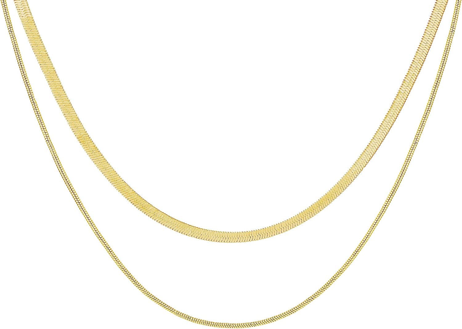 Layered Necklaces for Women - 14K Dainty Gold Plated Layering Chokers Necklaces Set Multilayer Delicate Necklace Trendy Adjustable Long Layered Necklaces for Women J 2 Piece Set - Snack Necklace / Gold Plated