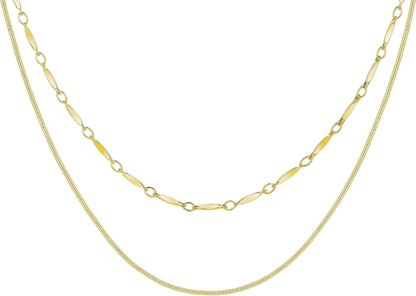 Layered Necklaces for Women - 14K Dainty Gold Plated Layering Chokers Necklaces Set Multilayer Delicate Necklace Trendy Adjustable Long Layered Necklaces for Women I 2 Piece Set - Melon Seed Choker+Snack / Gold Plated