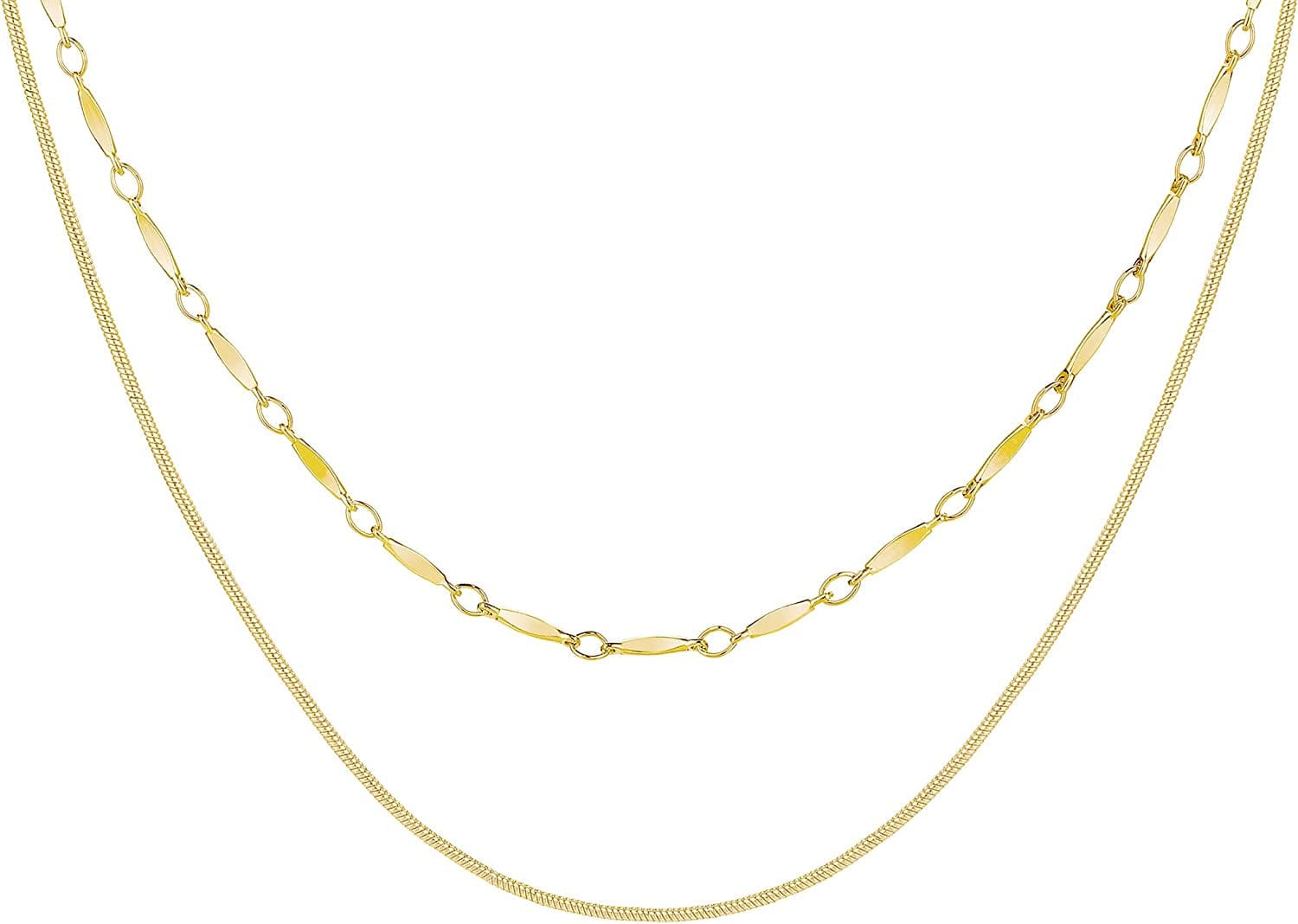 Layered Necklaces for Women - 14K Dainty Gold Plated Layering Chokers Necklaces Set Multilayer Delicate Necklace Trendy Adjustable Long Layered Necklaces for Women I 2 Piece Set - Melon Seed Choker+Snack / Gold Plated