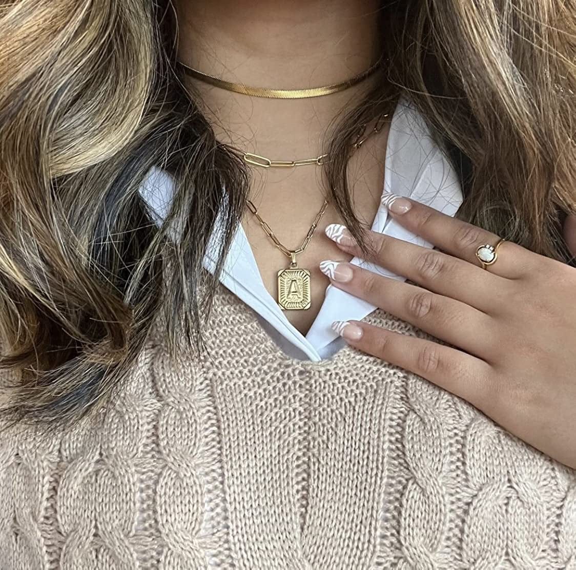 Layered Necklaces for Women Dainty Paperclip Snake Choker Chain Necklaces Letter Initial Pendant Chains Gold Layered Necklace for Women