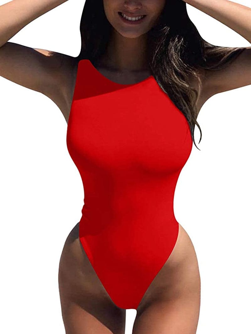 LCNBA Women'S Sexy High Neck Sleeveless Bodysuit Basic Top Bodysuit Jumpsuit Red / Small