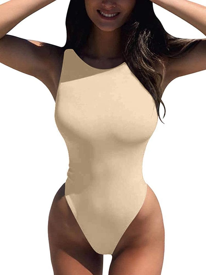 LCNBA Women'S Sexy High Neck Sleeveless Bodysuit Basic Top Bodysuit Jumpsuit Khaki / Small
