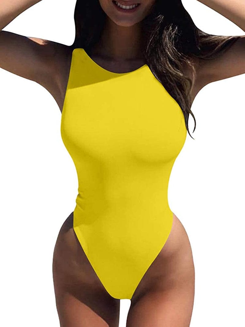 LCNBA Women'S Sexy High Neck Sleeveless Bodysuit Basic Top Bodysuit Jumpsuit Yellow / Small