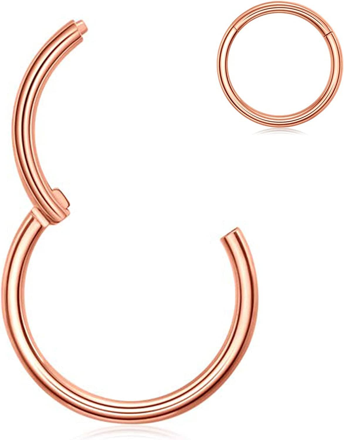 Ldurian Surgical Steel Nose Ring Hypoallergenic Nose Piercing Jewelry 20G 18G 16G 14G Diameter 5Mm to 16Mm Hinged Nose Rings Hoops for Women Gold Silver Rose Gold Black Color Apparel & Accessories > Jewelry > Rings KYLIE MAX Rose Gold Ring Thickness: 0.8mm (20 Gauge) Inner Diameter: 6mm