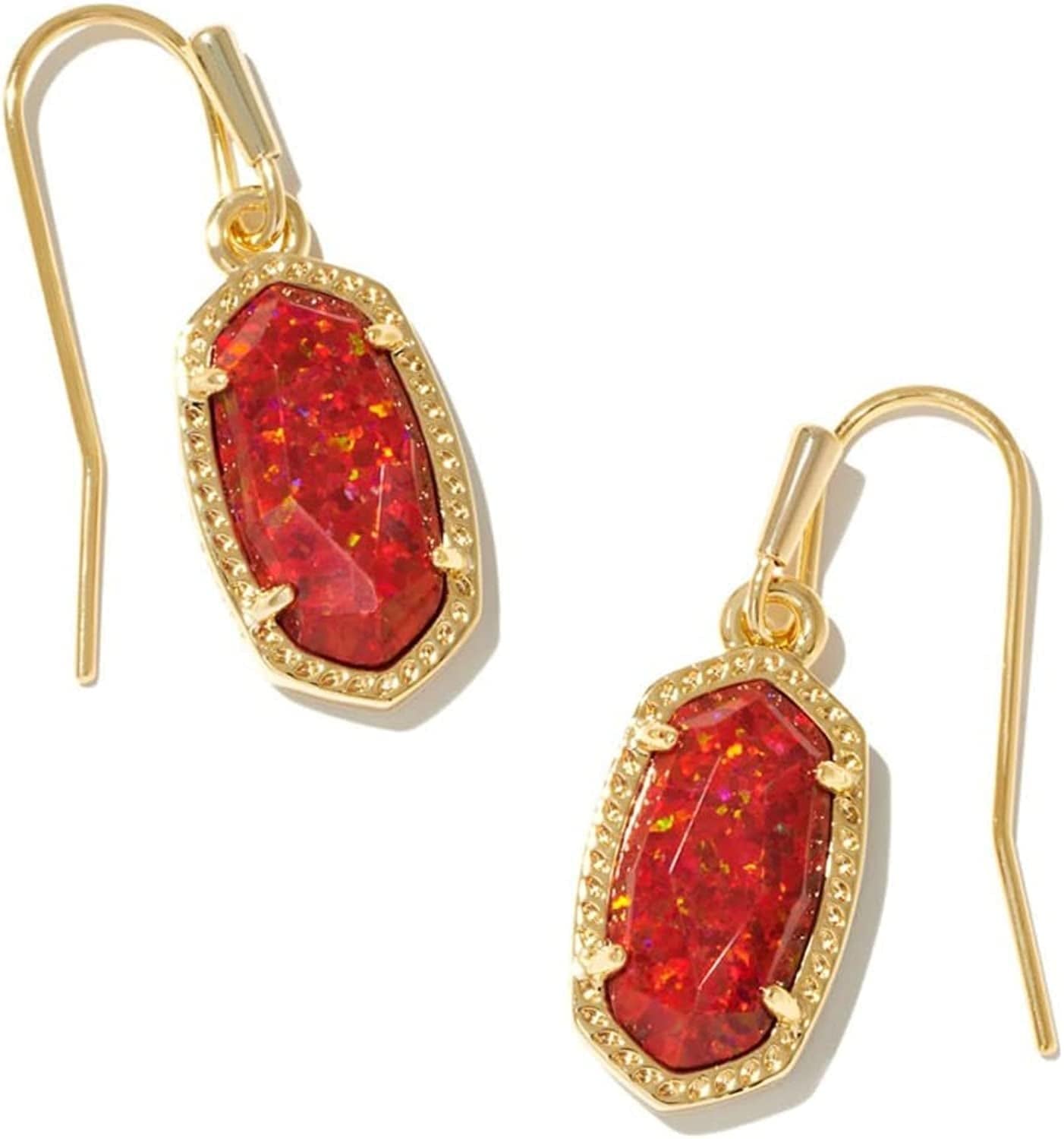 Lee Drop Earrings for Women Gold Red Kyocera Opal