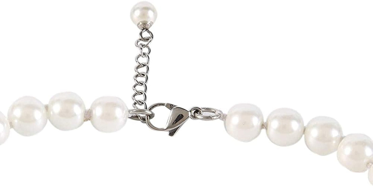 LEILE White 8Mm Glass Pearls Necklace Bracelet Earring Jewelry 3 Set Wholesale for Women Little Girls 18inch
