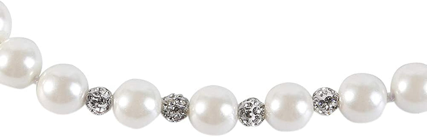 LEILE White 8Mm Glass Pearls Necklace Bracelet Earring Jewelry 3 Set Wholesale for Women Little Girls 18inch