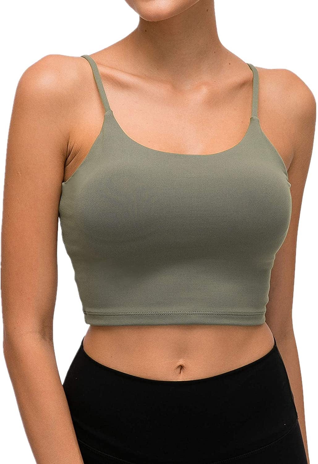 Lemedy Women Padded Sports Bra Fitness Workout Running Shirts Yoga Tank Top Olive Green / XX-Large