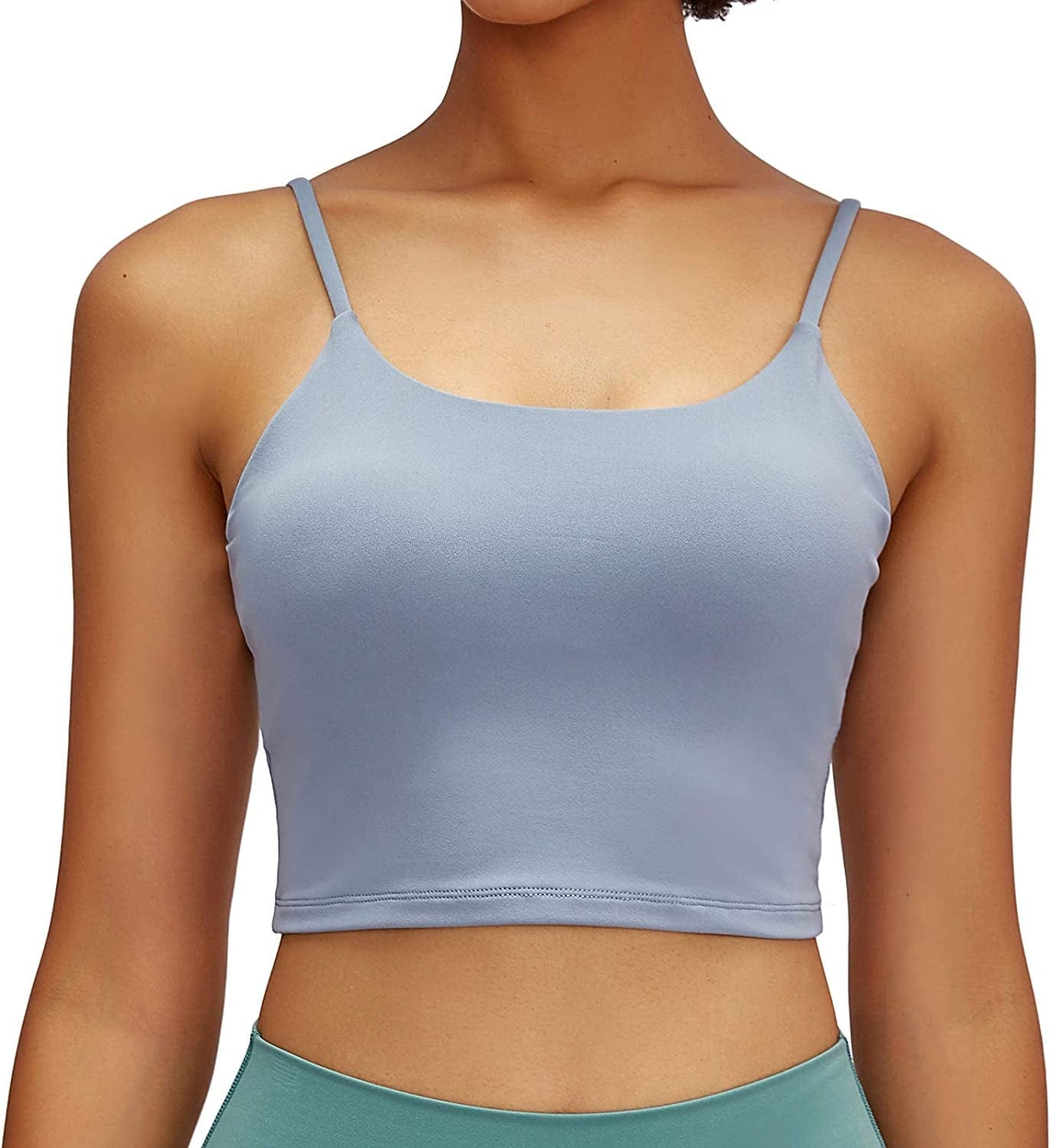 Lemedy Women Padded Sports Bra Fitness Workout Running Shirts Yoga Tank Top Light Blue / XX-Large