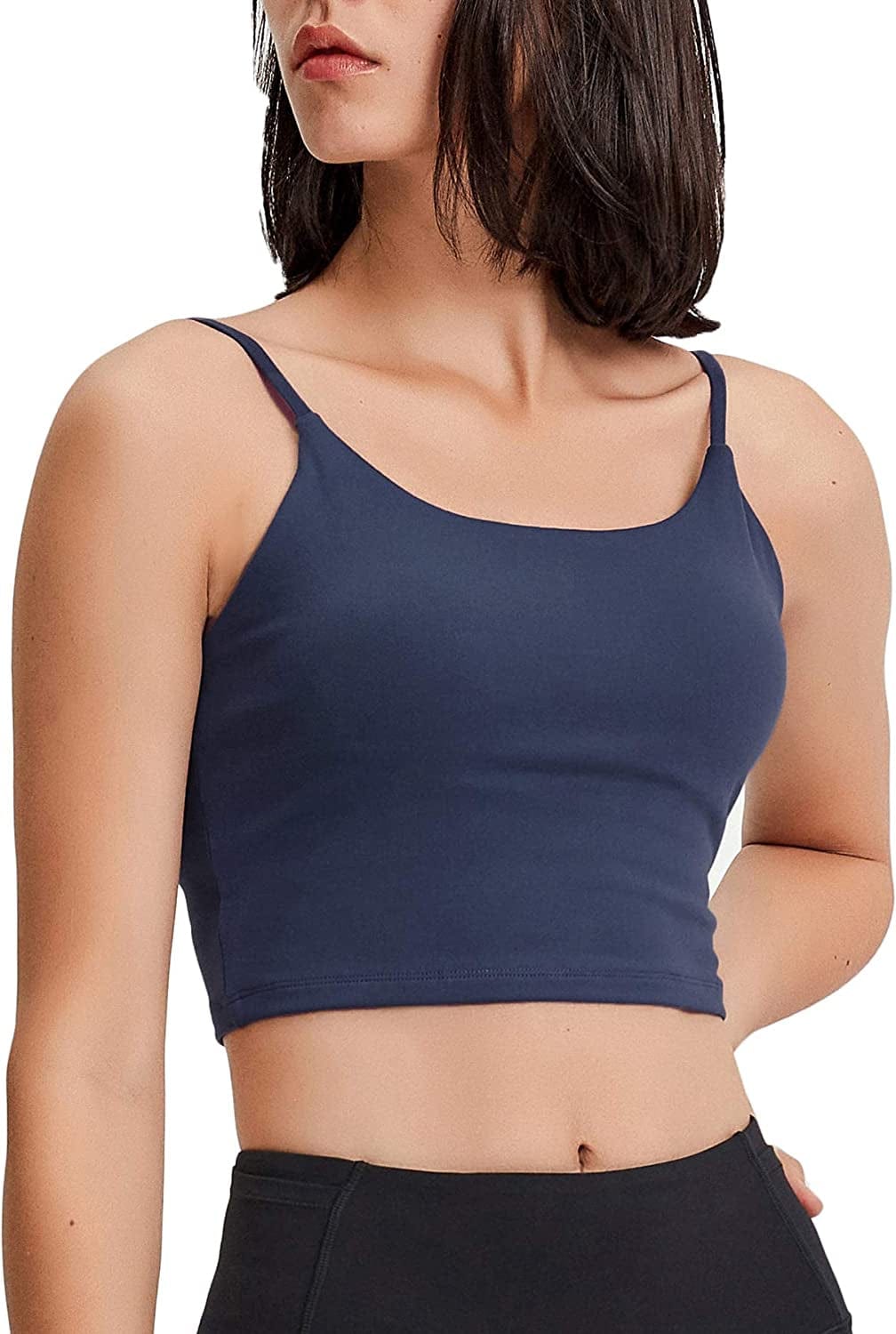 Lemedy Women Padded Sports Bra Fitness Workout Running Shirts Yoga Tank Top Dark Blue / XX-Large