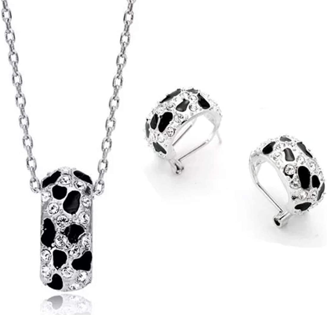 Leopard Animal Print Jewelry Set for Women (Panther) - Earrings, Necklace, Bracelet, Bangle for Evening Wear/Party/Wedding - 18K Gold/Silver Silver Jewelry Set