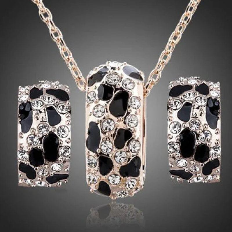 Leopard Animal Print Jewelry Set for Women (Panther) - Earrings, Necklace, Bracelet, Bangle for Evening Wear/Party/Wedding - 18K Gold/Silver