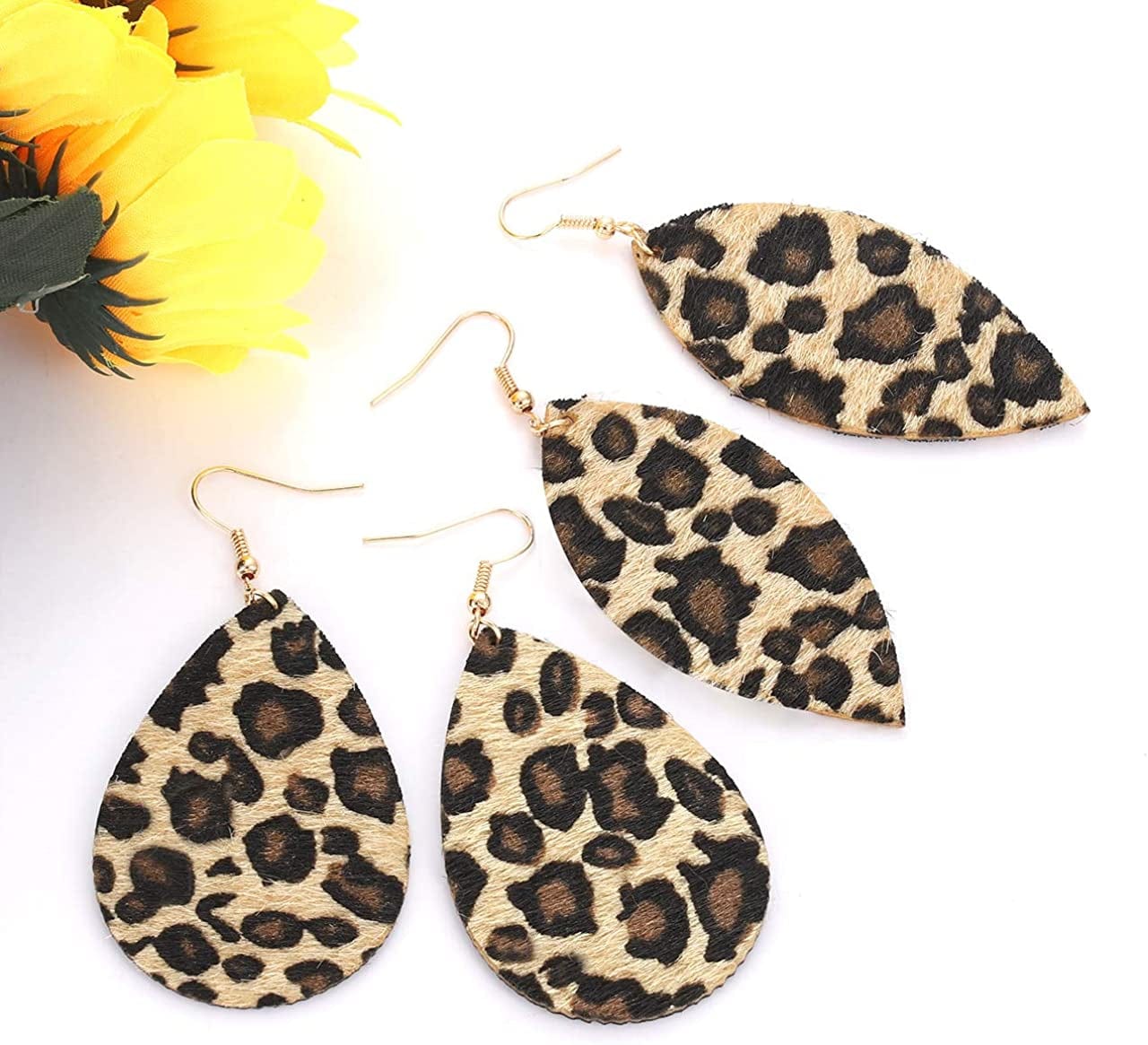 Leopard Jewelry for Women Statement Leopard Cuff Bracelet Teardrop Leaf Earrings Long Tassel Pendant Necklace Set