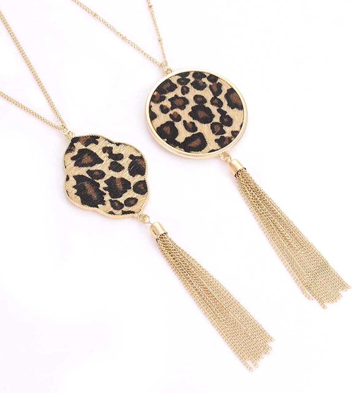 Leopard Jewelry for Women Statement Leopard Cuff Bracelet Teardrop Leaf Earrings Long Tassel Pendant Necklace Set