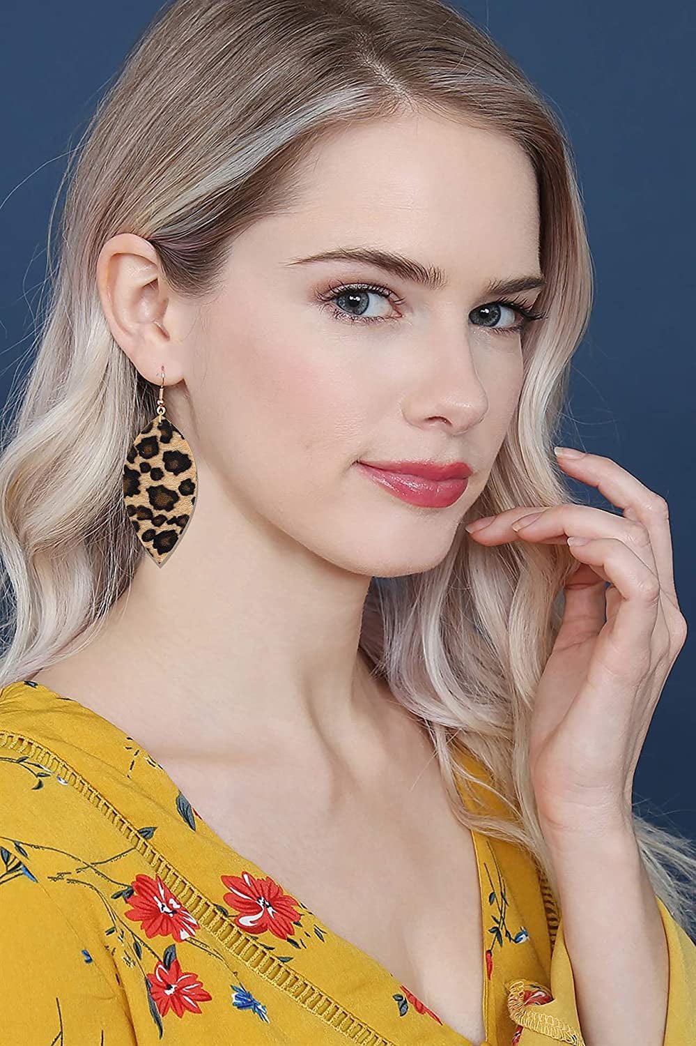 Leopard Jewelry for Women Statement Leopard Cuff Bracelet Teardrop Leaf Earrings Long Tassel Pendant Necklace Set