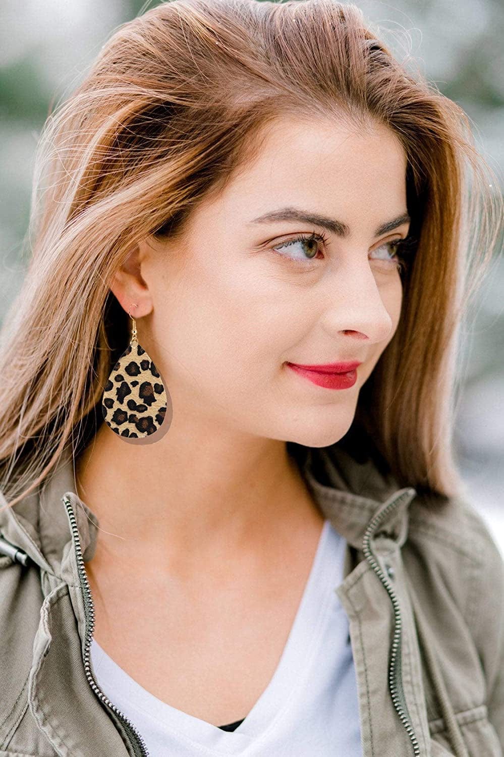Leopard Jewelry for Women Statement Leopard Cuff Bracelet Teardrop Leaf Earrings Long Tassel Pendant Necklace Set