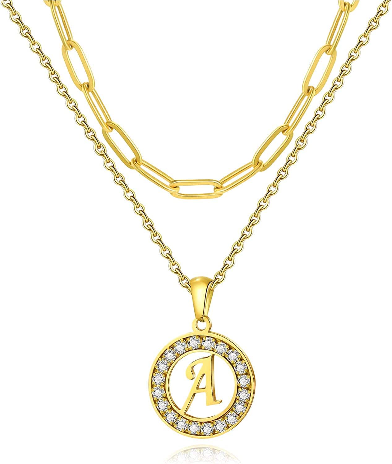 Letter Pendant Necklace Initial A-Z Layered Adjustable Choker Necklaces Personalized Paperclip Chain Necklace 18K Gold Plated Clavicle Chain for Women gold A