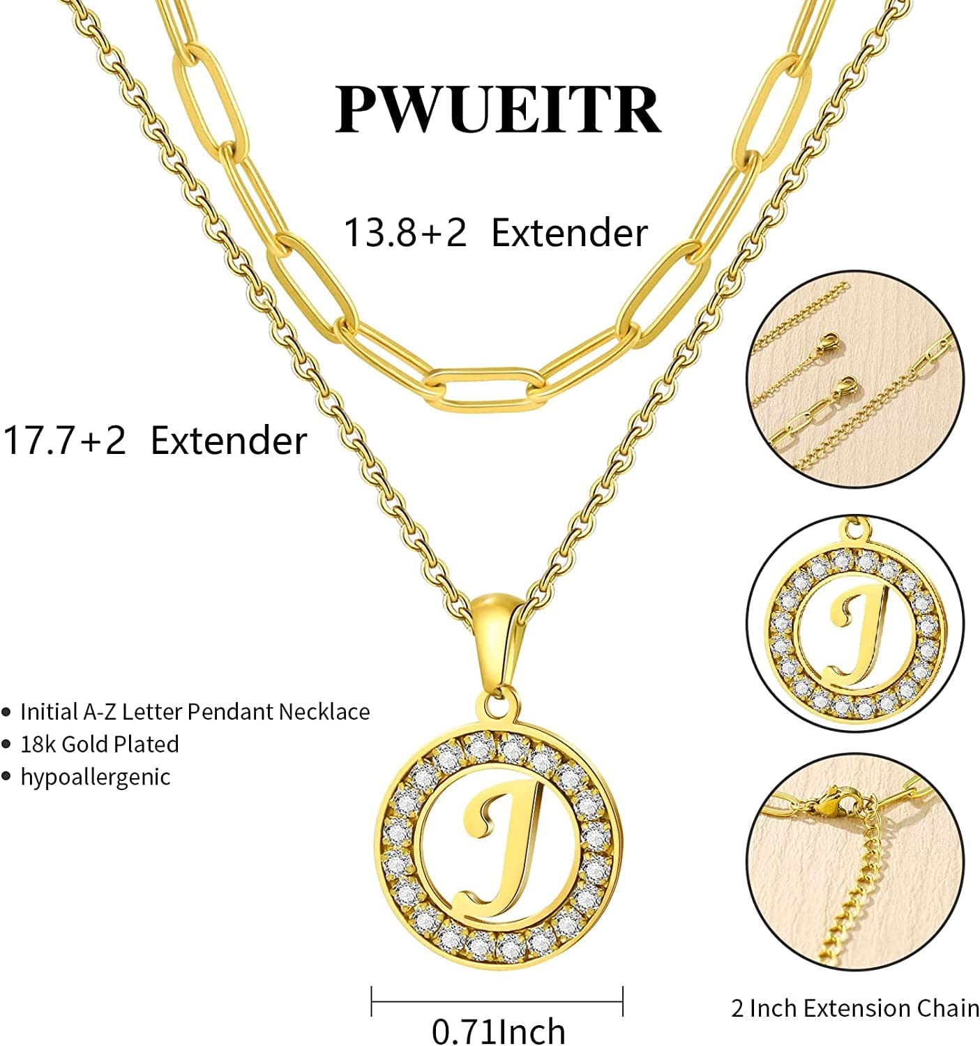 Letter Pendant Necklace Initial A-Z Layered Adjustable Choker Necklaces Personalized Paperclip Chain Necklace 18K Gold Plated Clavicle Chain for Women