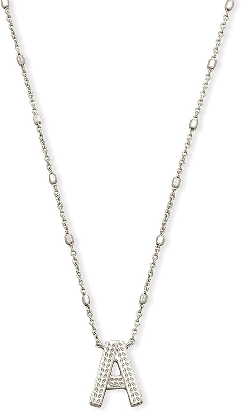 Letters A-Z Pendant Necklace for Women, Fashion Jewelry, Rhodium-Plated Brass Letter A
