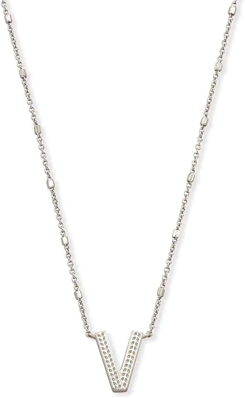 Letters A-Z Pendant Necklace for Women, Fashion Jewelry, Rhodium-Plated Brass Letter V