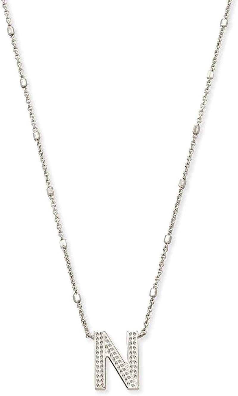 Letters A-Z Pendant Necklace for Women, Fashion Jewelry, Rhodium-Plated Brass Letter N