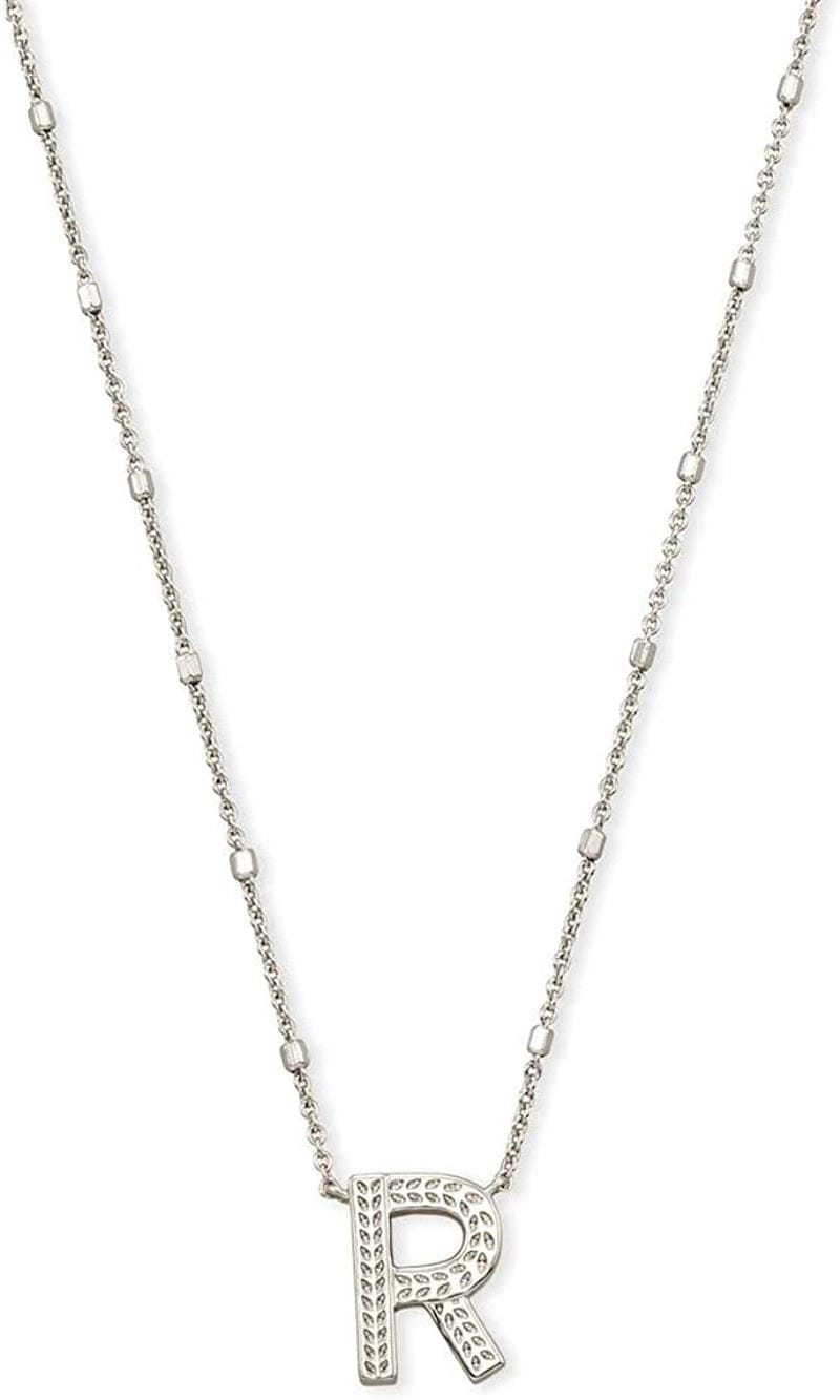 Letters A-Z Pendant Necklace for Women, Fashion Jewelry, Rhodium-Plated Brass Letter R