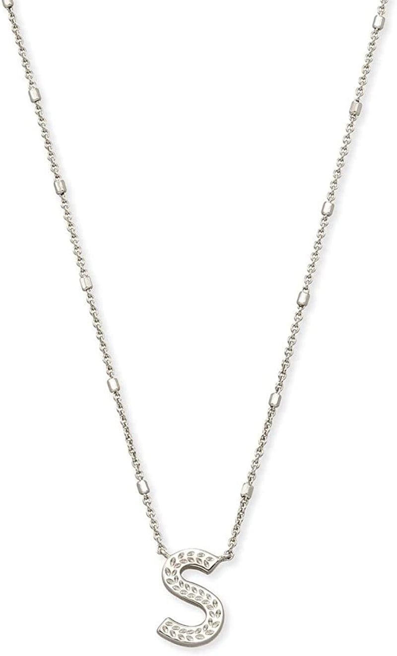 Letters A-Z Pendant Necklace for Women, Fashion Jewelry, Rhodium-Plated Brass Letter S