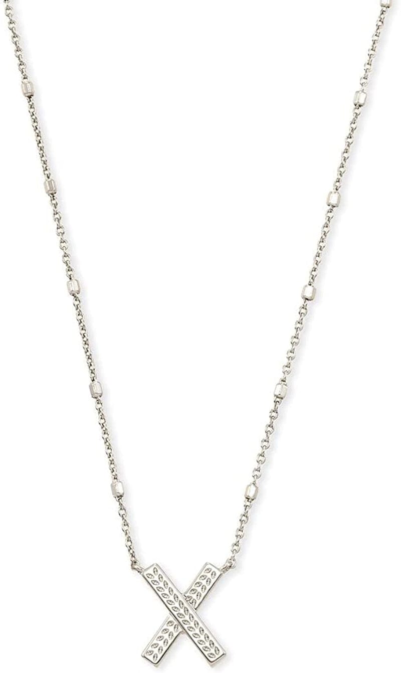 Letters A-Z Pendant Necklace for Women, Fashion Jewelry, Rhodium-Plated Brass Letter X