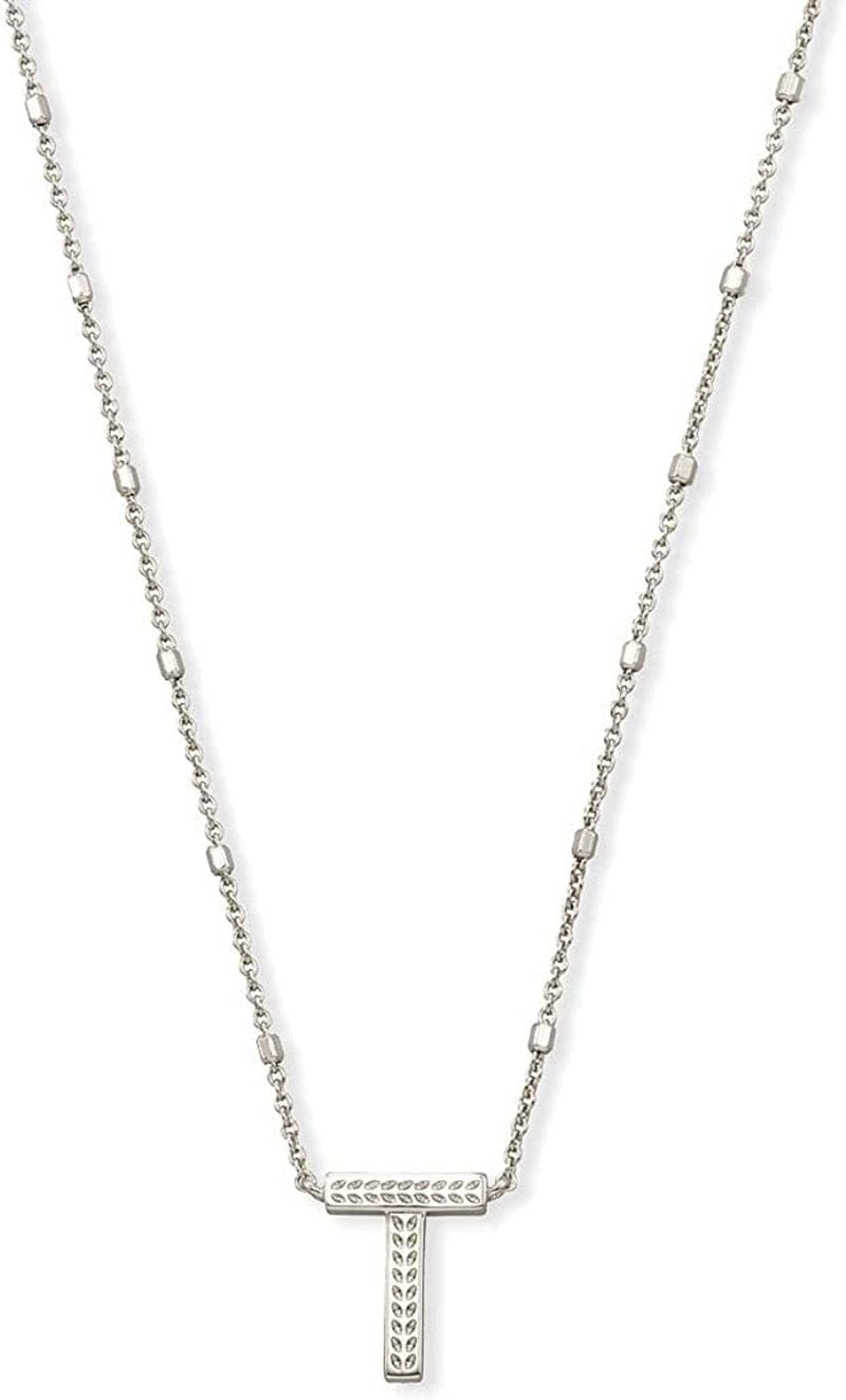 Letters A-Z Pendant Necklace for Women, Fashion Jewelry, Rhodium-Plated Brass Letter T