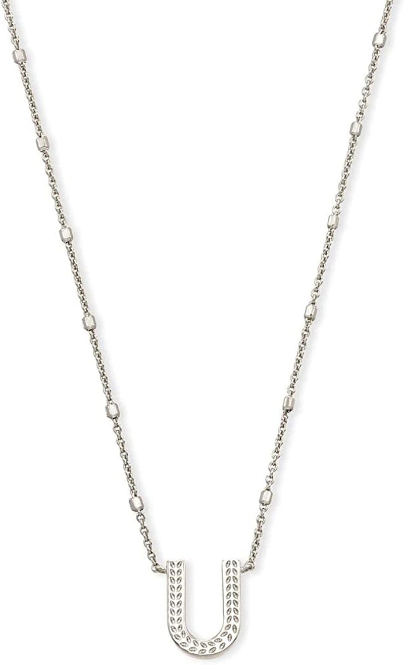 Letters A-Z Pendant Necklace for Women, Fashion Jewelry, Rhodium-Plated Brass Letter U