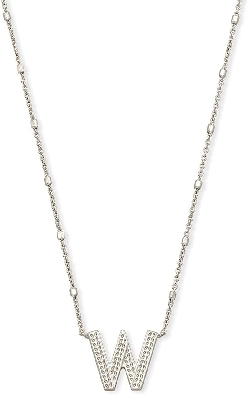 Letters A-Z Pendant Necklace for Women, Fashion Jewelry, Rhodium-Plated Brass Letter W