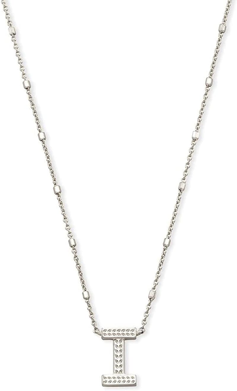 Letters A-Z Pendant Necklace for Women, Fashion Jewelry, Rhodium-Plated Brass Letter I