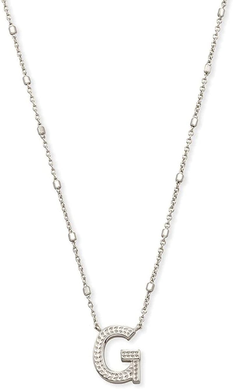 Letters A-Z Pendant Necklace for Women, Fashion Jewelry, Rhodium-Plated Brass Letter G