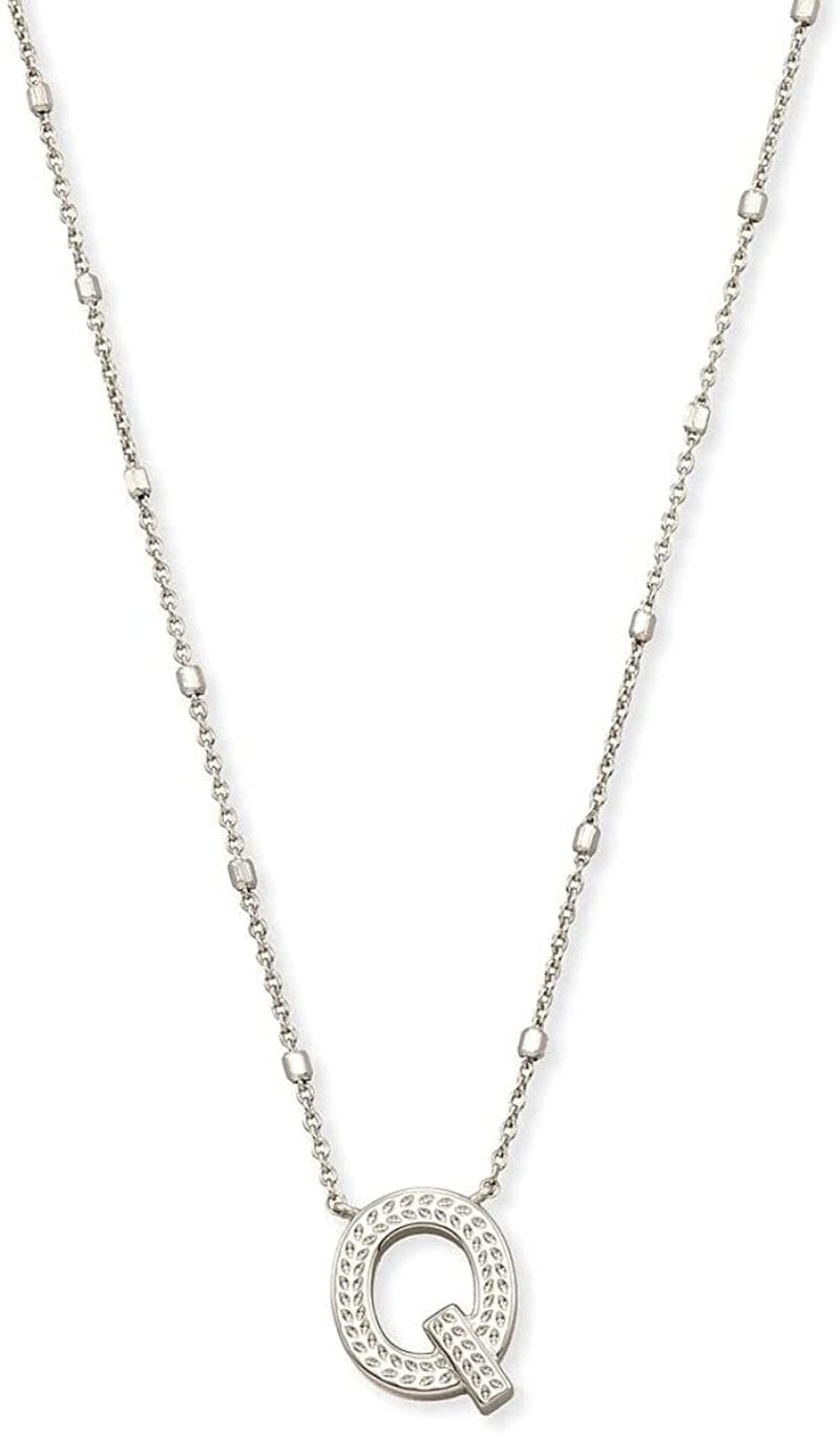 Letters A-Z Pendant Necklace for Women, Fashion Jewelry, Rhodium-Plated Brass Letter Q