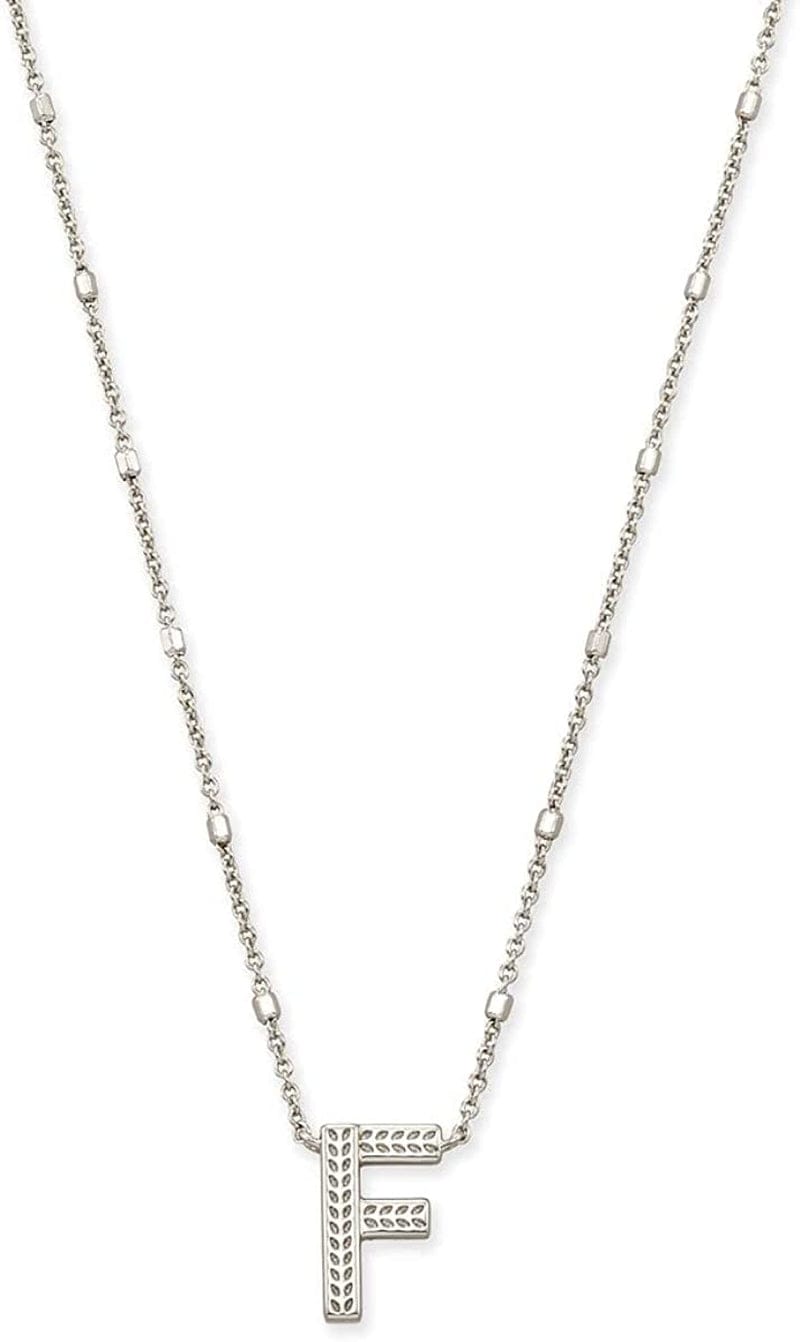 Letters A-Z Pendant Necklace for Women, Fashion Jewelry, Rhodium-Plated Brass Letter F