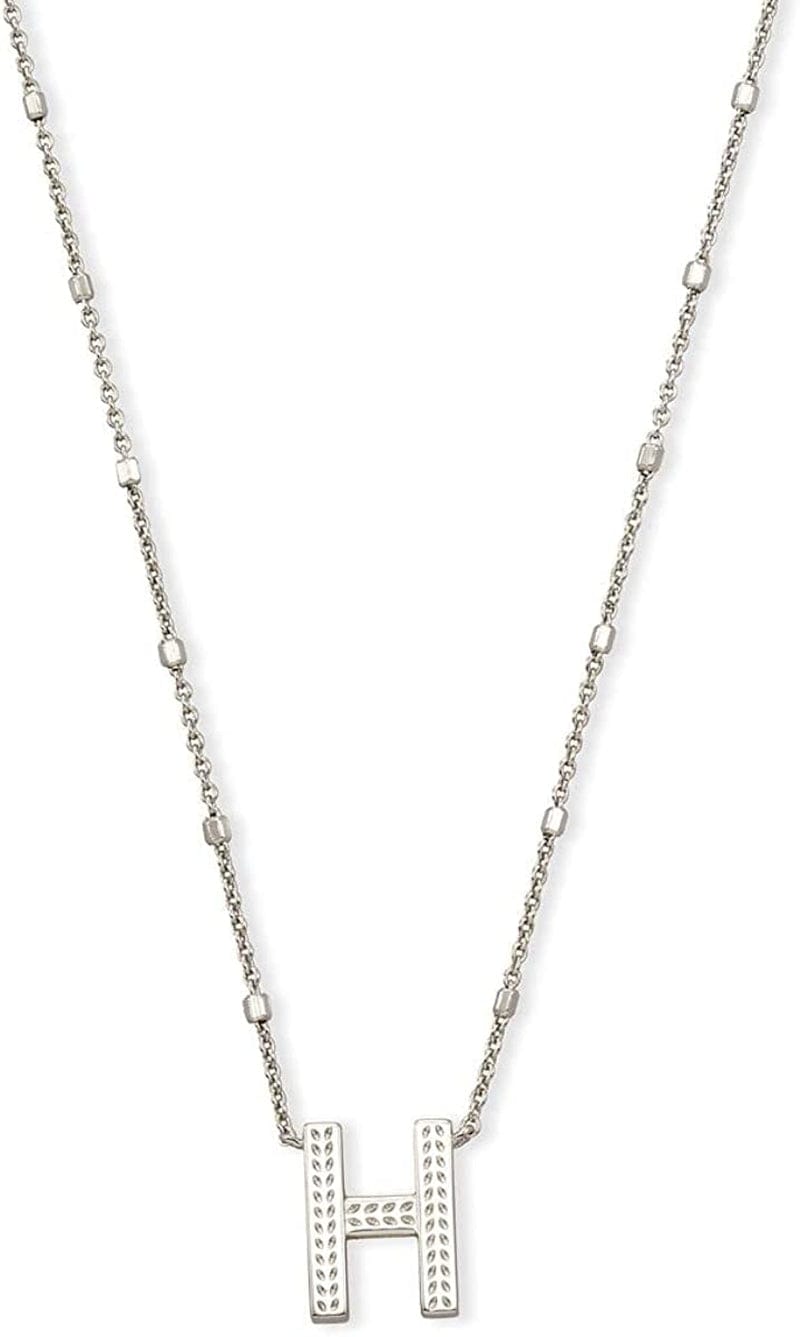 Letters A-Z Pendant Necklace for Women, Fashion Jewelry, Rhodium-Plated Brass Letter H