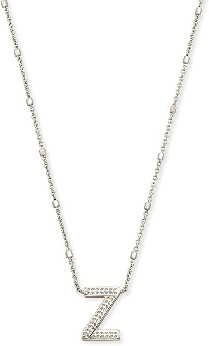 Letters A-Z Pendant Necklace for Women, Fashion Jewelry, Rhodium-Plated Brass Letter Z
