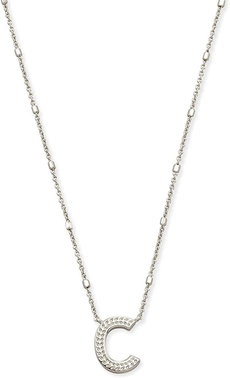 Letters A-Z Pendant Necklace for Women, Fashion Jewelry, Rhodium-Plated Brass Letter C