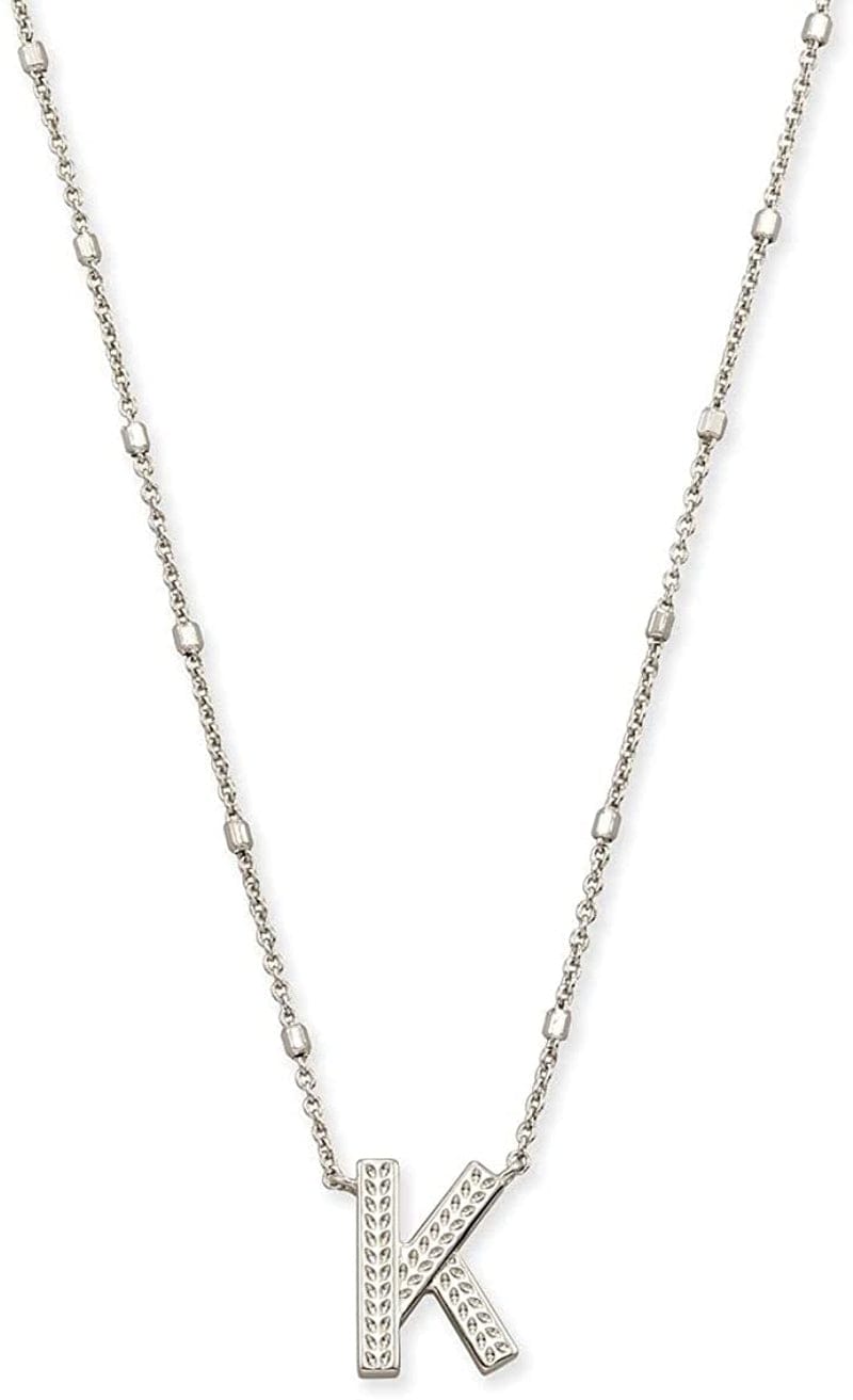 Letters A-Z Pendant Necklace for Women, Fashion Jewelry, Rhodium-Plated Brass Letter K